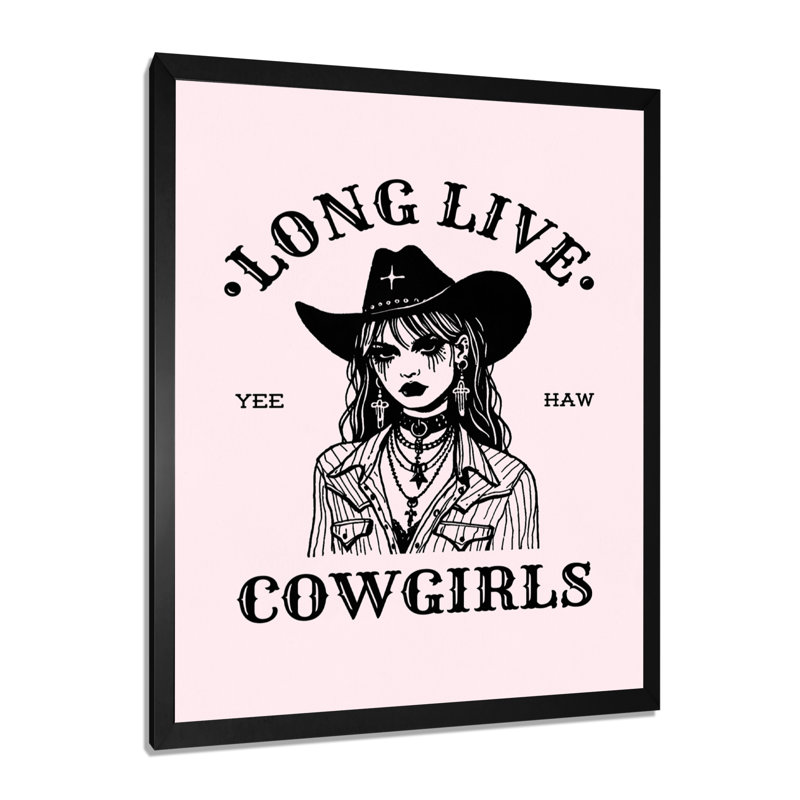 Longue vie aux Cowgirls, illustration Yeehaw, H 20 po x l 12 po x P 1 po, Toile encadrée noire simple