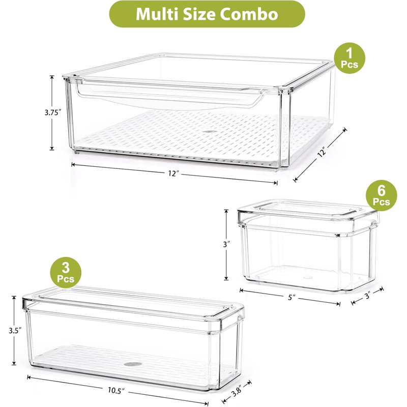 10-pack Clear Stackable Fridge Organizer Bins With Lids
