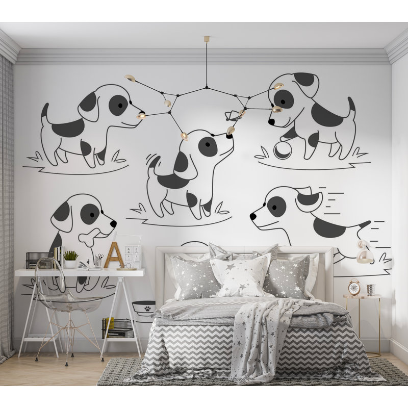 Murale pelez et collez de qualité supérieure - Chiots enjoués, L 180 po x L 120 po
