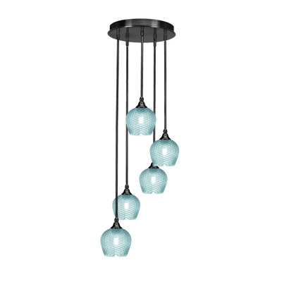 Colaine Empire 5 Light Stem Hung Cluster Pendalier With 6" Textured Glass
