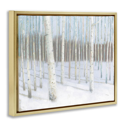 «Winter Birch Forest», art mural encadré noir sur toile flottante par Wellington Studio