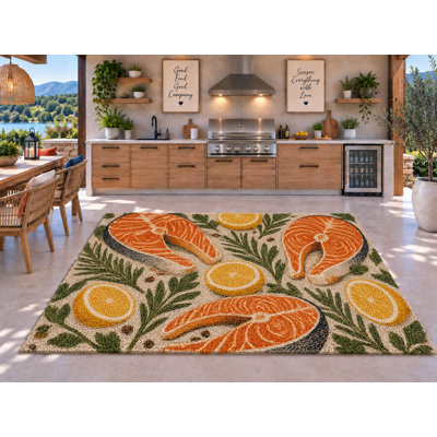 Tapis d'extérieur 5 pi x 7 pi Salmon Lemon Coastal Art