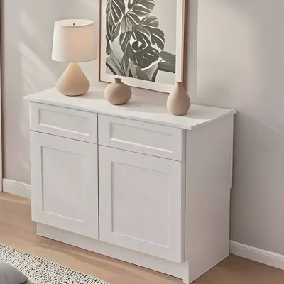 Armoire de cuisine blanche avec charnières à fermeture en douceur, caoutchouc, tiroirs en bois massif, autoportante, 2 portes, 1 tablette, l 36 po x H 34,5 po x P 24 po, facile à installer et peu encombrante pour un salon classique autoportant