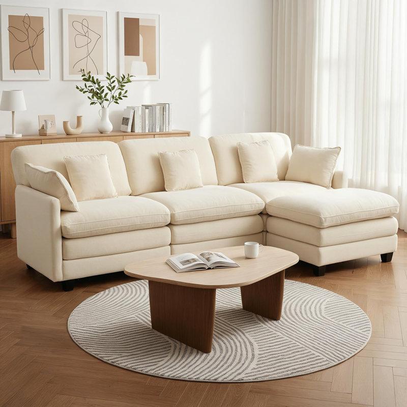 Canapé modulaire 111,8 po, canapé 3 places en L avec repose-pieds réversible, Beige
