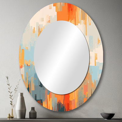 Orange orange beige brisé réalités - miroir mural ovale moderne orange
