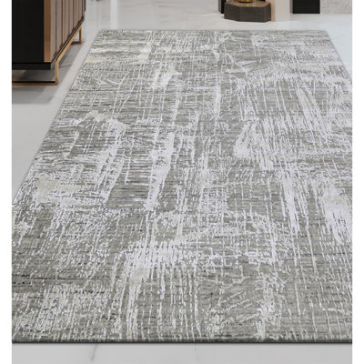 Tapis gris et blanc noué à la main de haute qualité