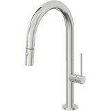 Poetto Pull Down Kitchen Faucet With Button Sprayer Low Arc Spout