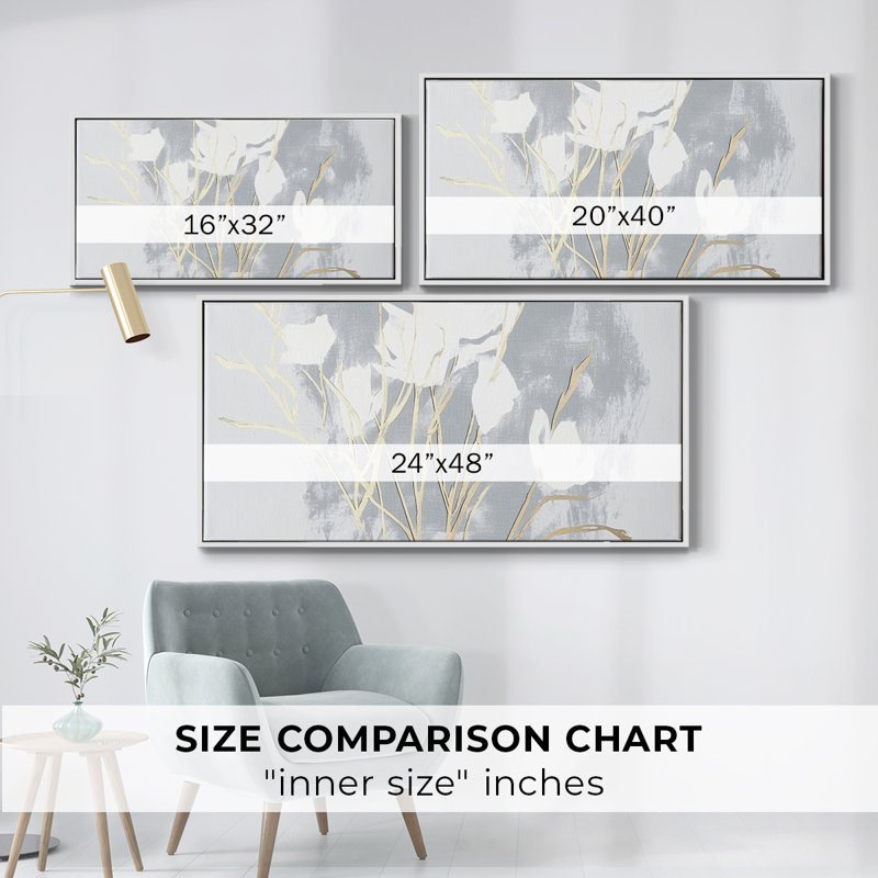 Botanical Series-CCCCLVI - Toile tendue avec châssis encadré - Prêt à être accroché, H 25 po x l 49 po, Blanc