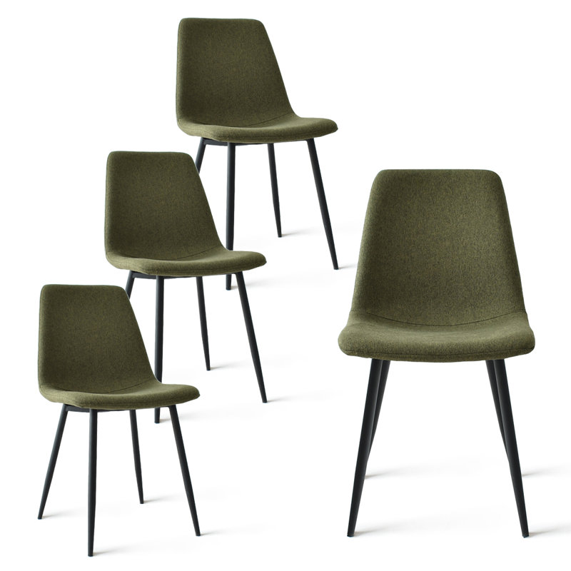 Upholstered Fabric Dining Side Chairs, Green Basketweave