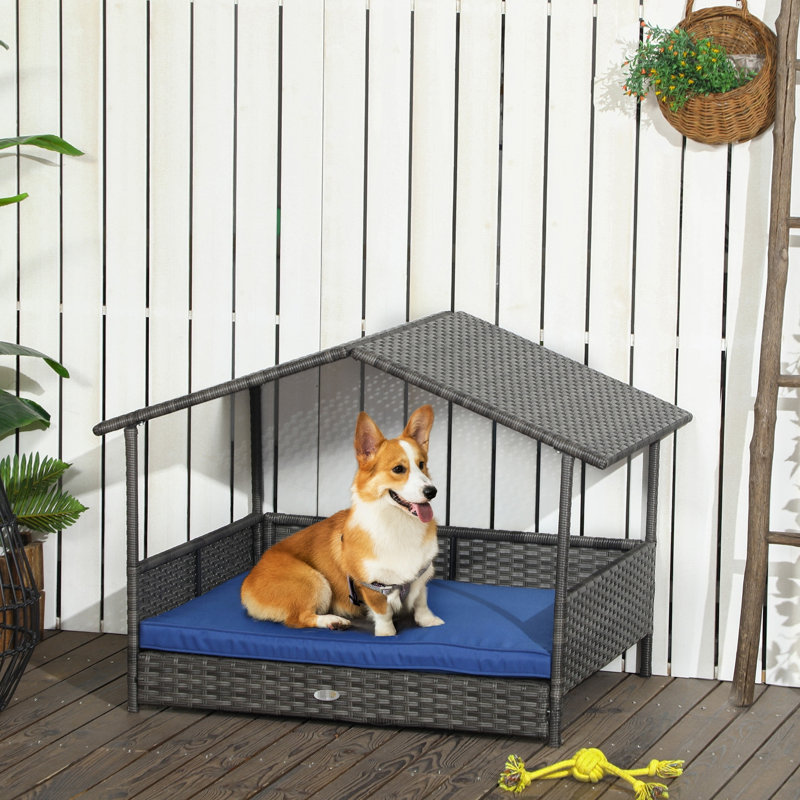 Niche pour chien avec auvent pour chien de taille moyenne, lit bleu avec