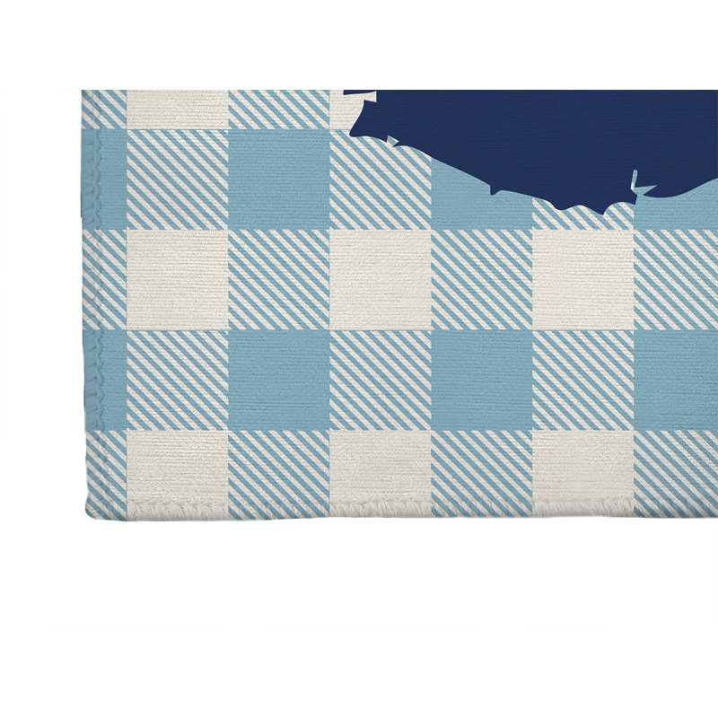 Tapis de cuisine à profil bas Gingham, Bleu marine/bleu, Rectangle 5 pi x 7 pi
