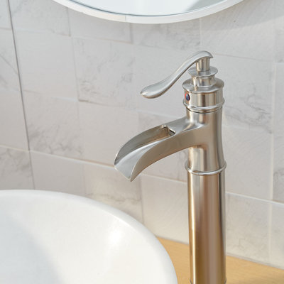 SoftStream Waterfall Vessel Brushed Nickel Single Hole, Single Handle Bathroom Sink Faucet