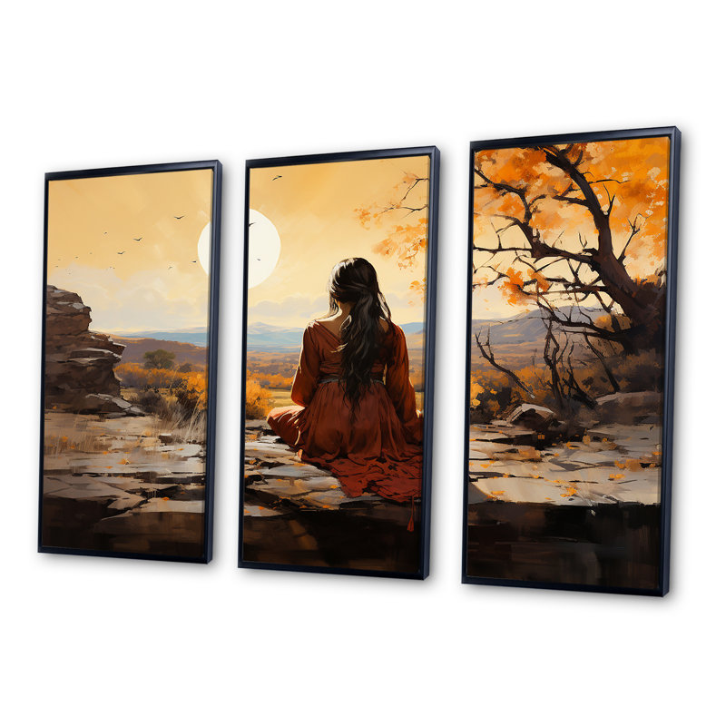 Native Mesa Meditations - Ensemble d'art mural sur toile Native American, Cadre flottant noir, H 40 po x l 60 po x P 1 po