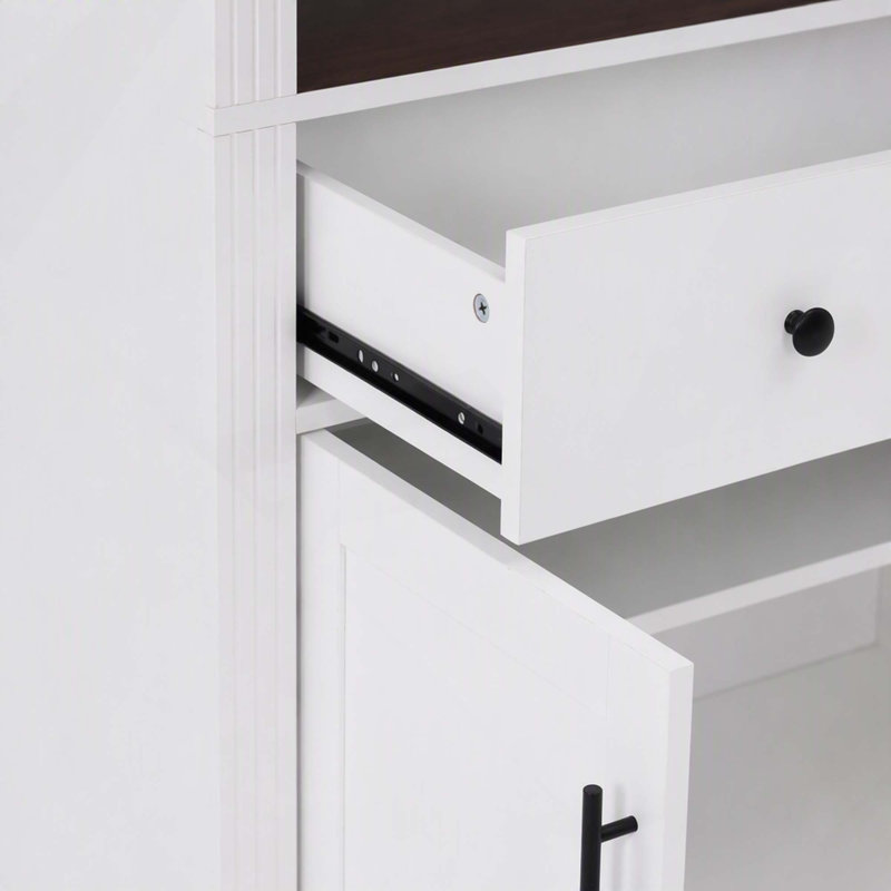 Bibliothèque haute cintrée avec portes à tiroirs et tablettes ajustables pour différents espaces, White(2PC)