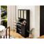 Armoire de cuisine de 69,49 po de hauteur, noire, avec 3 portes, tablettes réglables et support à micro-ondes pour un rangement spacieux