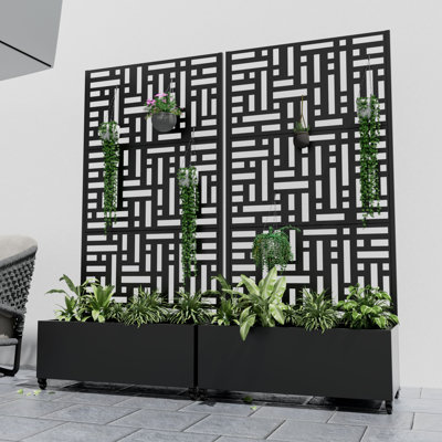 73"H×35"W Metal Planter Box with Trellis with Wheels