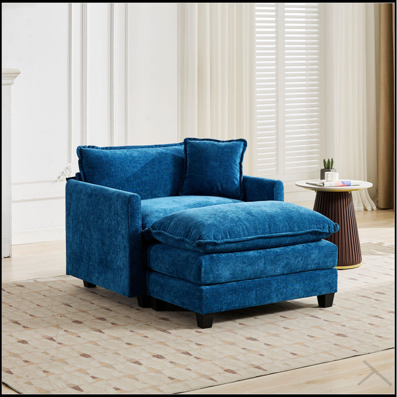 Cloud Sofa Ottoman, Modern Sectional Couch for Living Room, Bedroom, and Apartment, Comfy Double Layer Upholstered Seat Cushion, Breathable Chenille Fabric