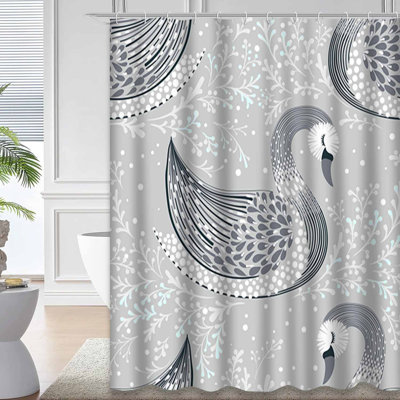 Rideau de douche imperméable à motif floral avec 12 crochets