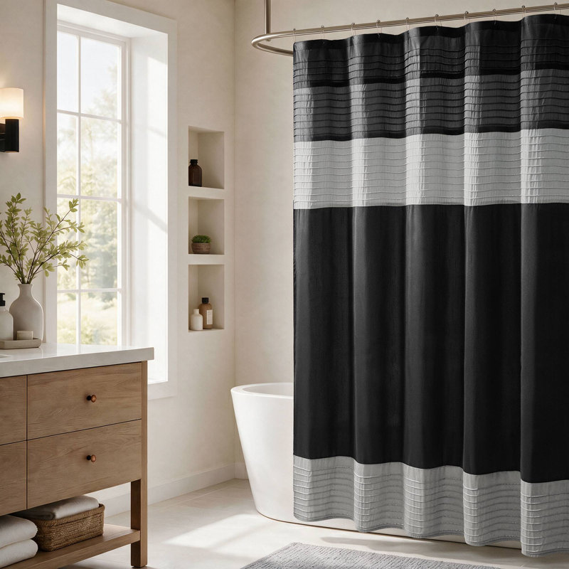 Modern Black Shower Curtains, 72 x 84 Inch Faux Silk Polyester