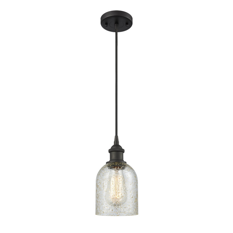 Luminaire suspendu en forme de cloche à 1 lumière Odele, Ampoule DEL 6 watts Vinage, Mica / doré, Bronze huilé