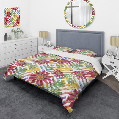Multicolor Gazania Flower Polyester Floral Duvet Cover