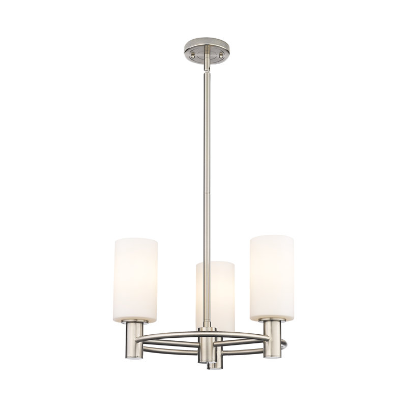 Luminaire suspendu 3 tiges Crown Point, H 10,38 po x l 18 po x P 18 po, Blanc mat, Nickel satiné