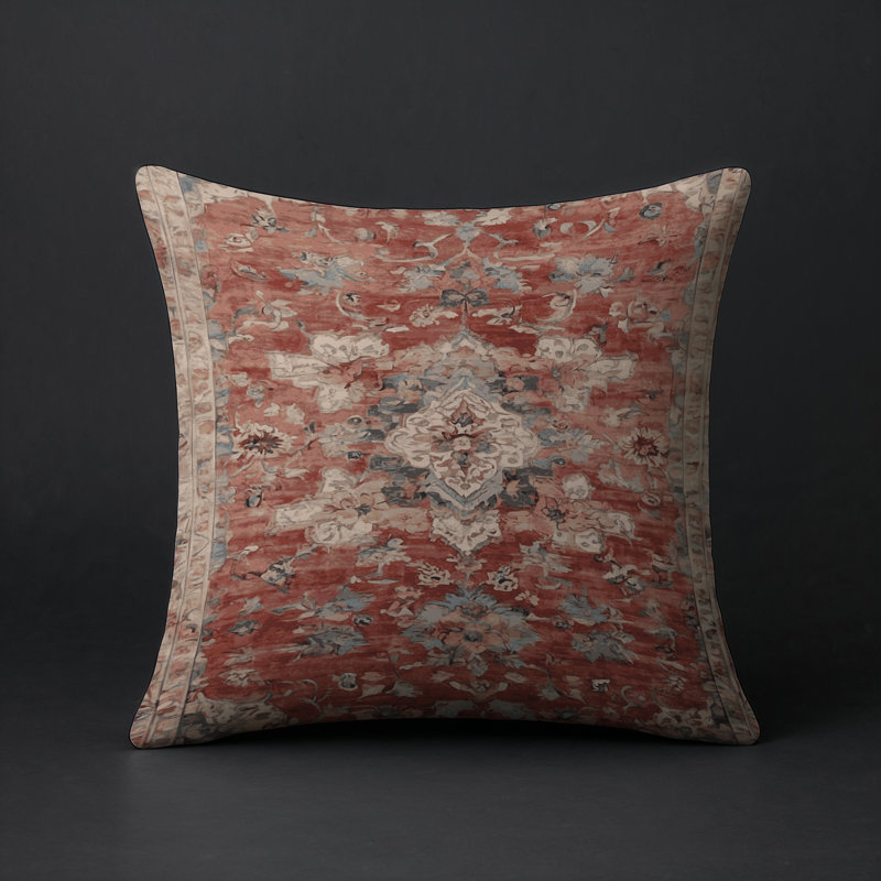 Coussin décoratif intérieur et extérieur Modern, Carré 16 po, Rouille / beige / gris damassé 1