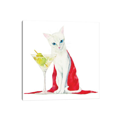White Cat With Martini by Alexey Dmitrievich Shmyrov - Wrapped Canvas Print