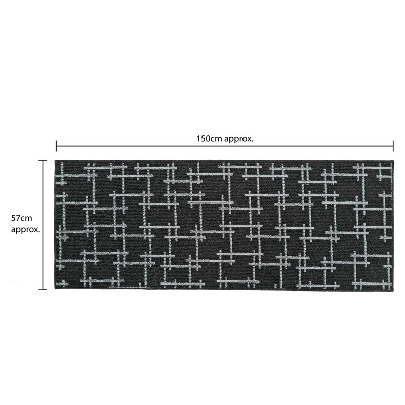 Non-Slip Indoor Doormat, Black, Rectangle W57 x L150 cm