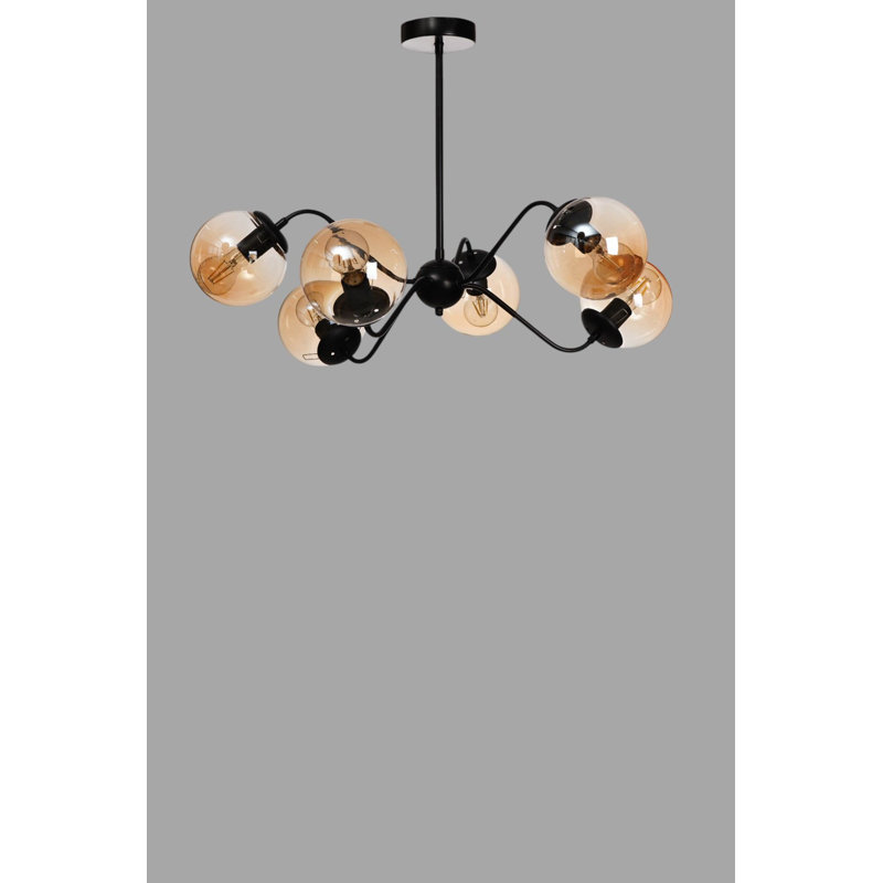 Lustre réglable élégant, structure en métal noir et miel, capuchon de 15,0 x 15,0 cm, hauteur: 15,7 - 23,6 pouces | 6 x culot E27 de 40 W maximum | Éclairage intérieur élégant pour le salon et la salle à manger, design moderne