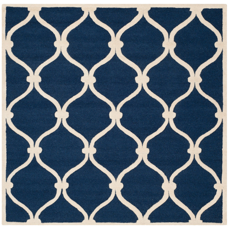 Erol   Geometric Handmade Tufted Wool Navy/Ivory Area Rug