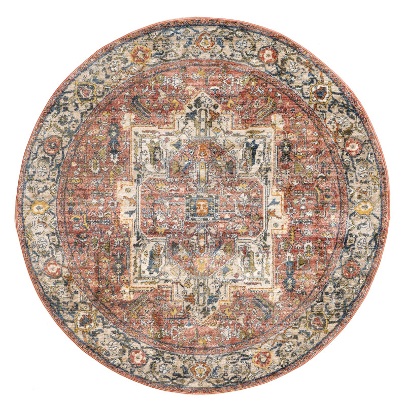 Roeder Oriental Salmon/Orange Area Rug, Round 8'