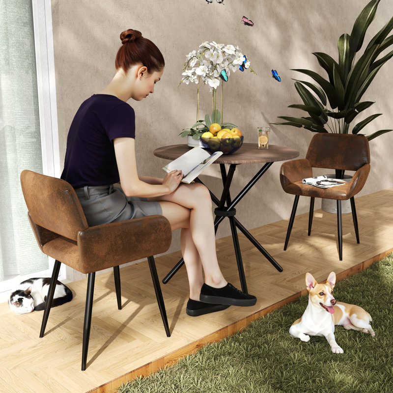 Harjovan 3 pieces Modern Dining Set Round Table Upholstered Chairs for Small Spaces Dining Room breakfast nook, Walnut