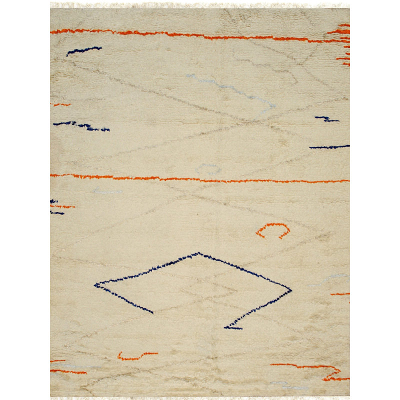 Ivory Hand-Knotted Wool Abstract Lineage Geometric Modern Contemporary Carpet Rug, 10' x 14'