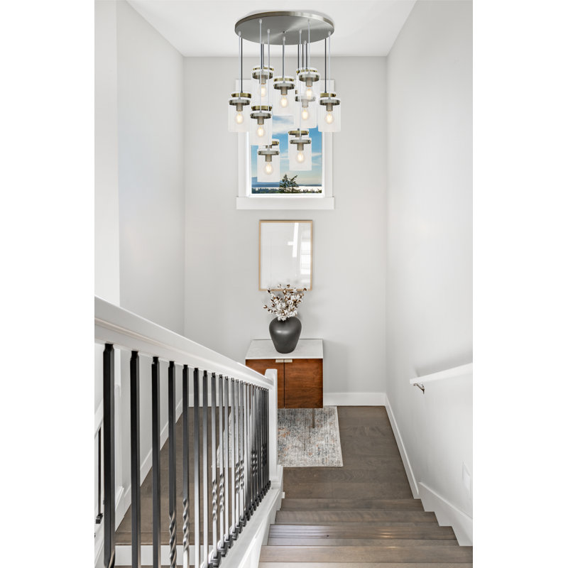 Luminaire suspendu pour plafond à 9 lumières Coraline, Acier Inoxydable