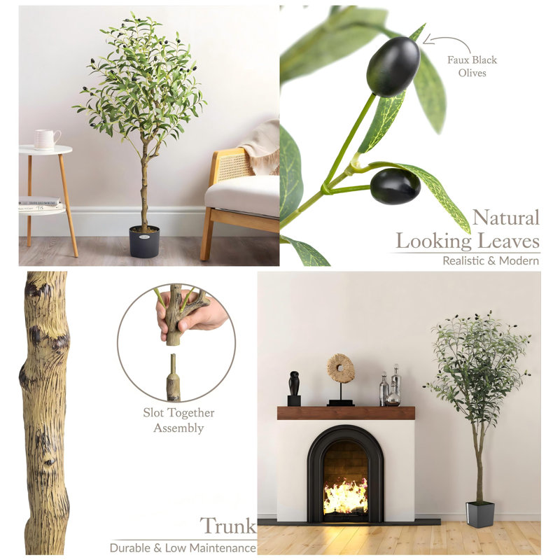 Pot à fleurs en forme d'olivier artificiel type B avec poignées, H 19,69 po x l 70,87 po x P 19,69 po