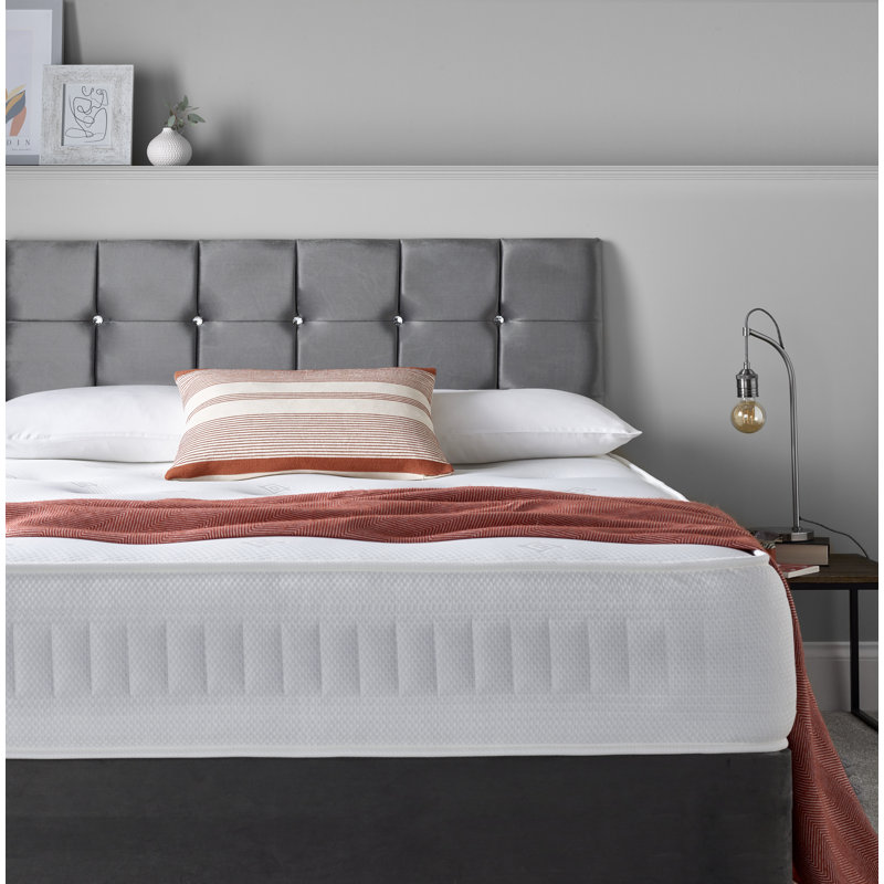 Casiodoro Upholstered Bed with Mattress, Double (4"6), Mustard, Right Side Drawers