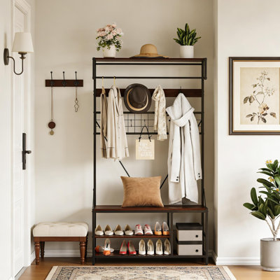 Arbre d'entrée 5 en 1 avec banc et rangement pour chaussures pour couloir chambre à coucher
