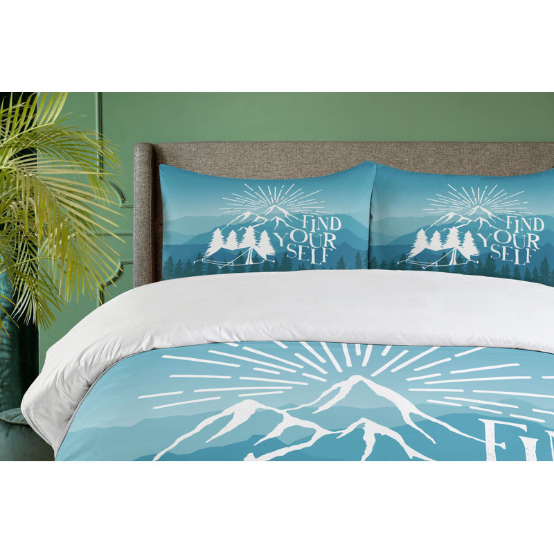 Twin Blue Vintage Mountain Range Duvet Cover Set