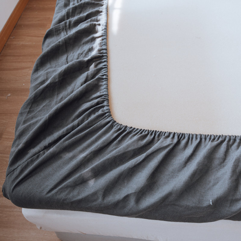100% Linen Sheets Set, Queen Sheet Set with 2 Pillowcases, Dark Gray