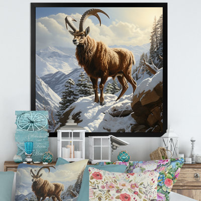 Minimaliste chèvre en montagne en hiver - Art mural chèvre