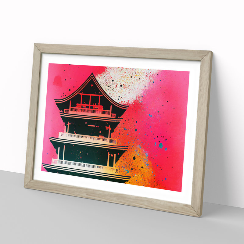 XH1022-6562X Pagoda Paint Splash Vol.2 1 Piece Single Picture Frame Wall Art, 46cm H x 64cm W x 2cm D, Oak