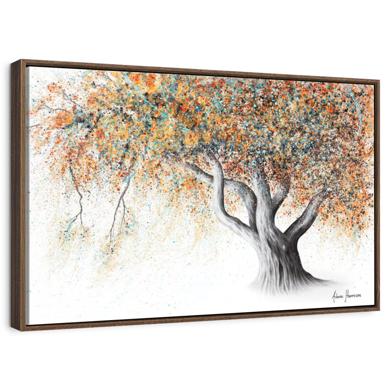 Arbre d'automne rouillé, Cadre flottant en noyer, 31 po x 21 po