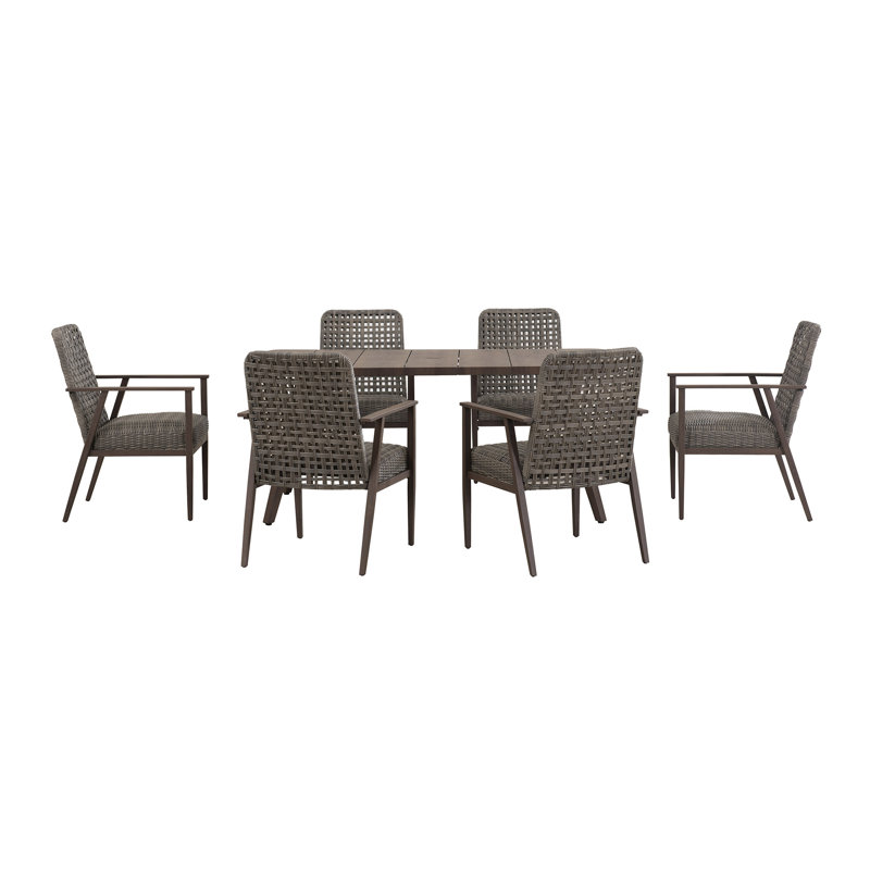 Ensemble de salle à manger rectangulaire en acier thermolaqué de 6 personnes 68,03 "avec coussins Collette