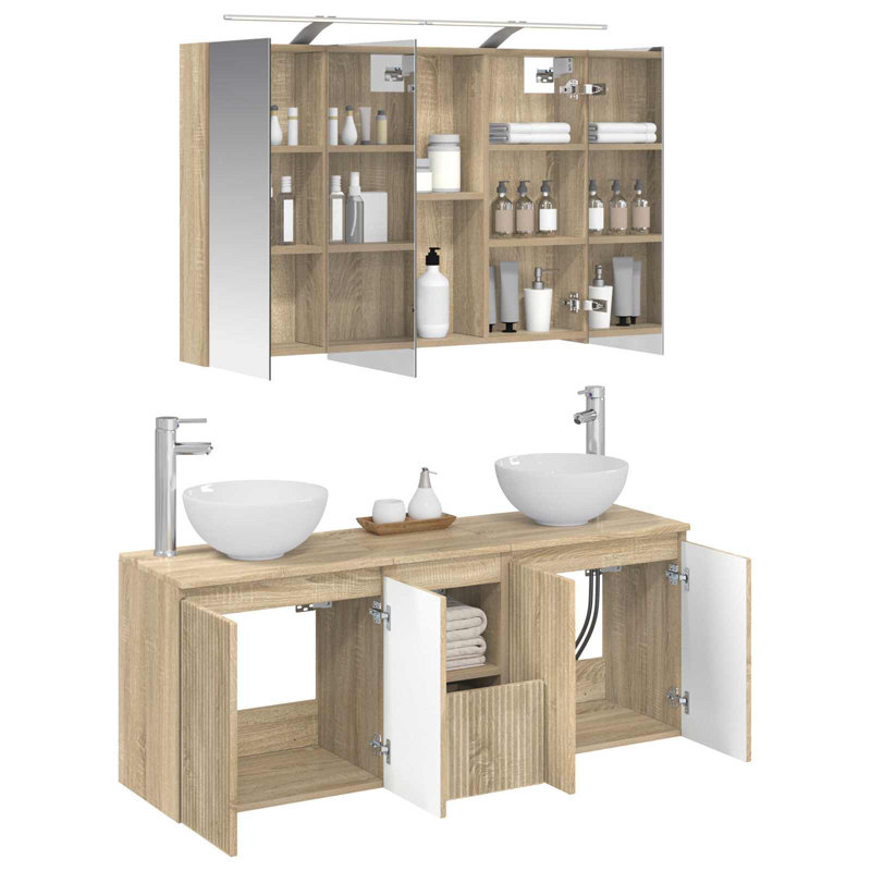Vanity & Mirror Set, Light Wood
