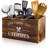 Brown Utensil Holder Rustic Wood Utensil Caddy Crocks With 3 Compartments For Kitchen Counter, Farmhouse Flatware Organizer Storage Box For Silverware Fork Spoon Spatula