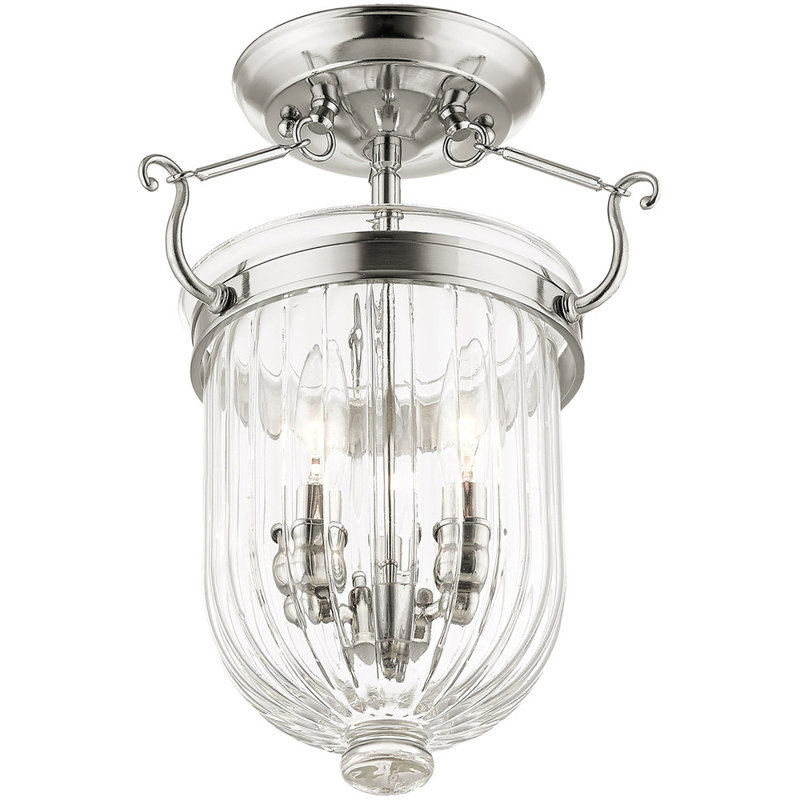 Glass Semi Flush Mount, Polished Nickel
