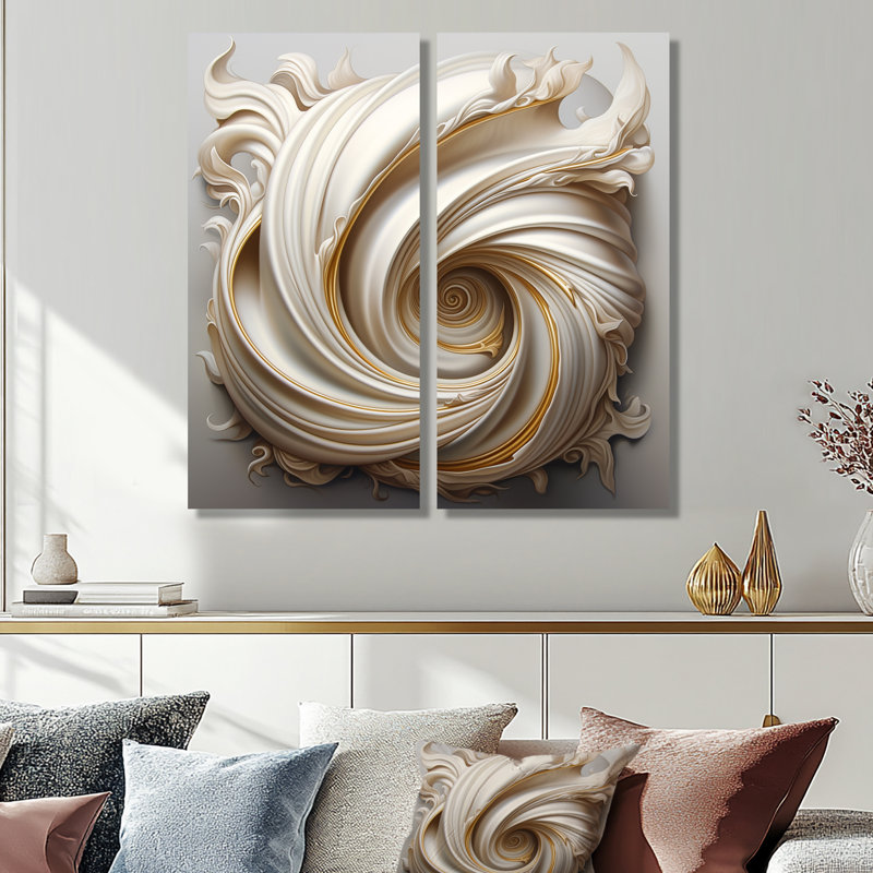 «Tender White Whirling Vision - Large Abstract Spirals», art mural, H 32 po x l 32 po, Toile tendue, Ne s’applique pas