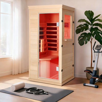 1-Person Infrared Home Sauna with Backrest,Indoor Dry Sauna for Home Use,Heater Panels & Bluetooth Speaker