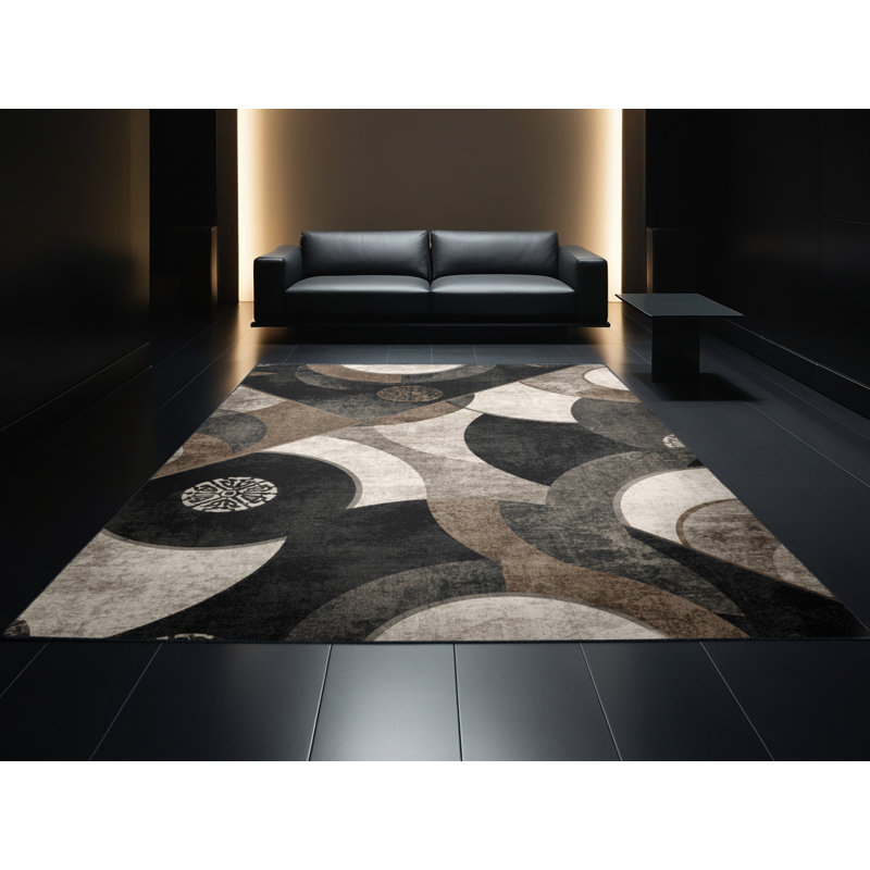 Tapis oriental classique noir lavable à la machine Broking Viking Shield, 8 x 10
